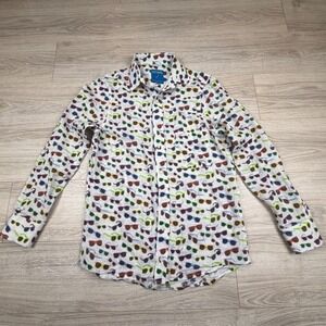 Michael's Women White 100% Linen Sunglasses Print Button Down Shirt Medium USA